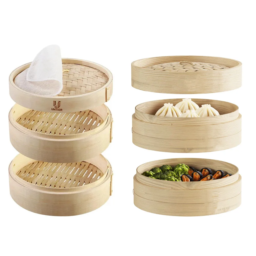Steamer Basket Handmade Bamboo Steamer Basket with Lid for Dim Sum Dumplings Buns Rice Asian Foods