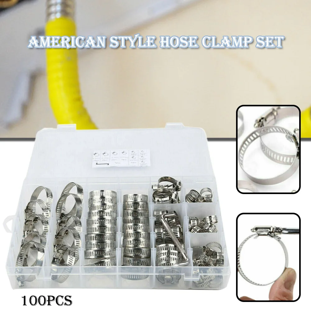 

101pcs Adjustable 8 To 44mm Diameter Clips Worm Gear Hose Clamp Assortment Kit For Various Pipes Automotive Mechanical Use