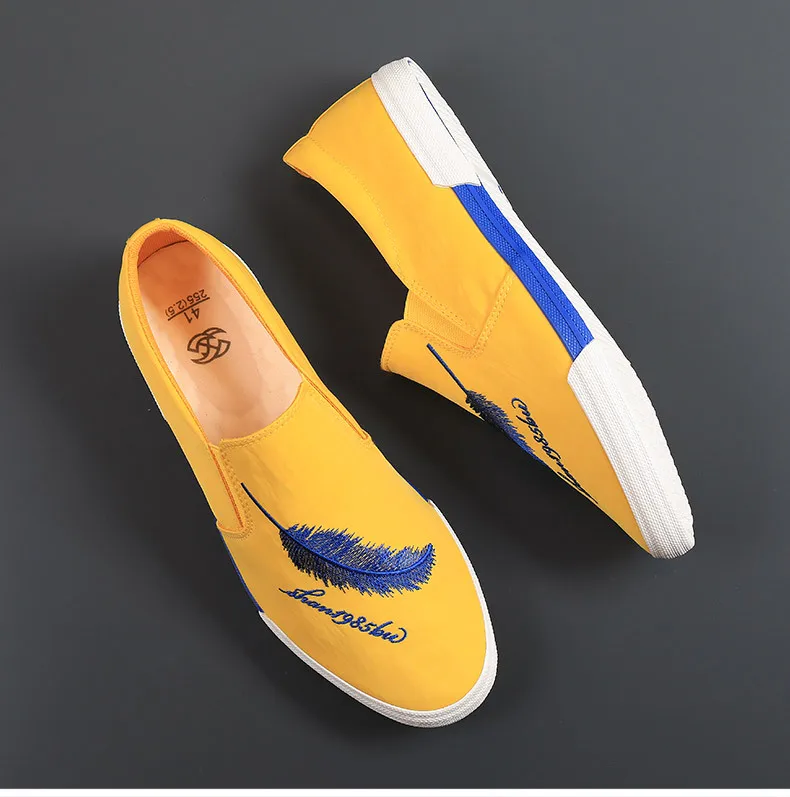 New Spring Men's Shoes Korean Embroidered Trendy Men's One Step Canvas Casual Cloth Shoes Fashion Board Shoes Sneakers for Men 6