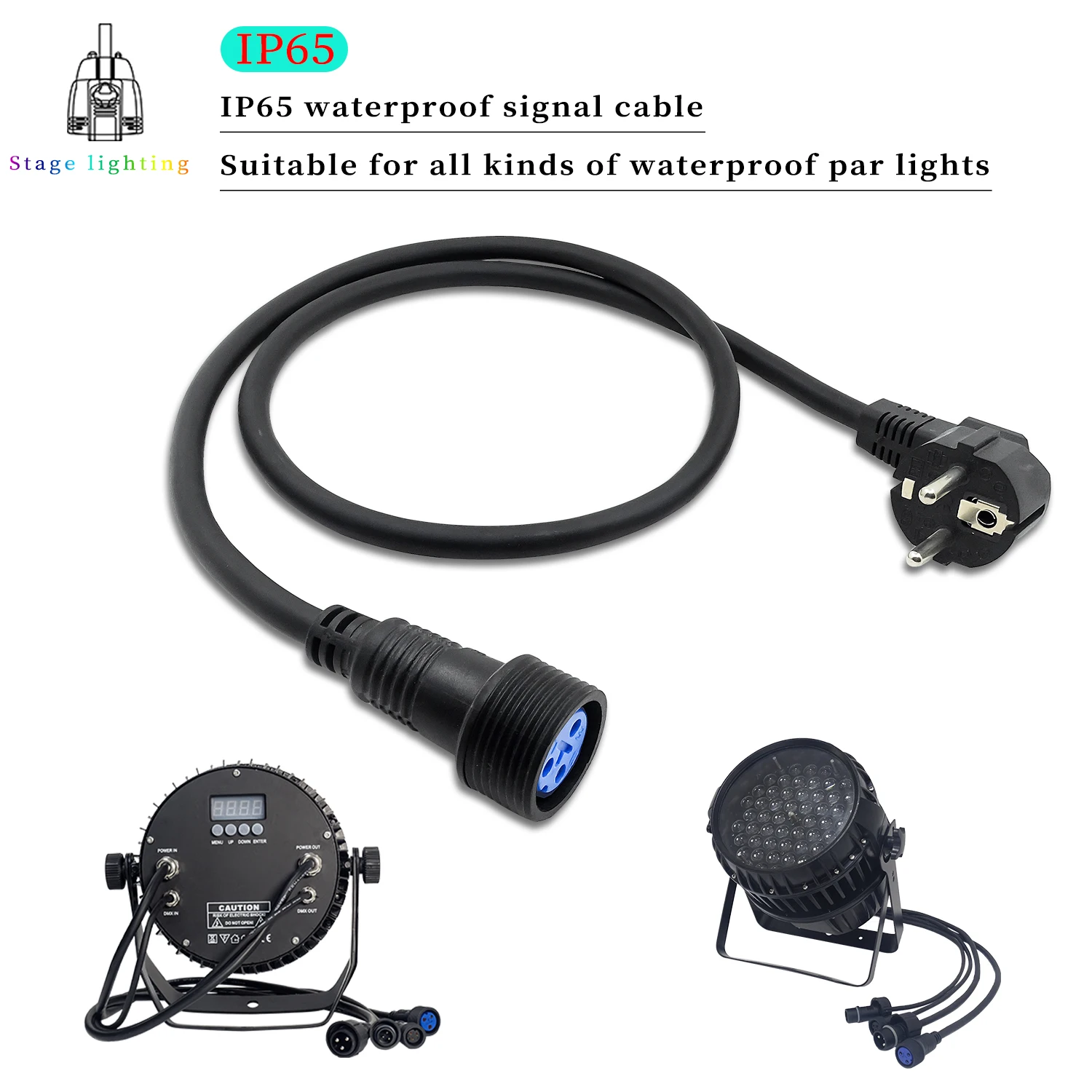 IP65 Waterproof Power Cord 3Pin 1m Waterproof Power Cable EU US AU UK