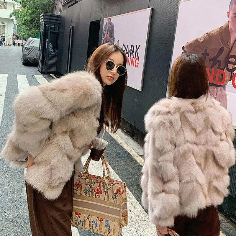 

2023 New Women Winter Imitation Fox Fur Coats Female Short O-neck Warm Jackets Ladies Thicken Imitation Fur Outerwear A580