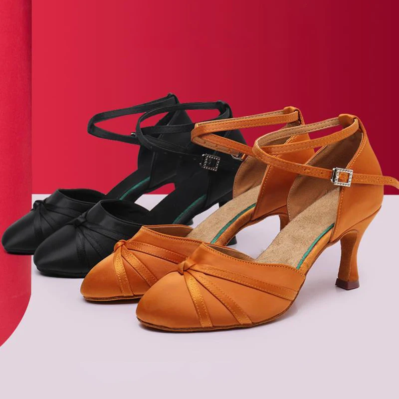 

Silk Satin Latin Dance Shoes Tango Salsa Ballroom Dancing Shoes for Women Indoor Professional High Heels Dance Sneakers 5.5/7cm