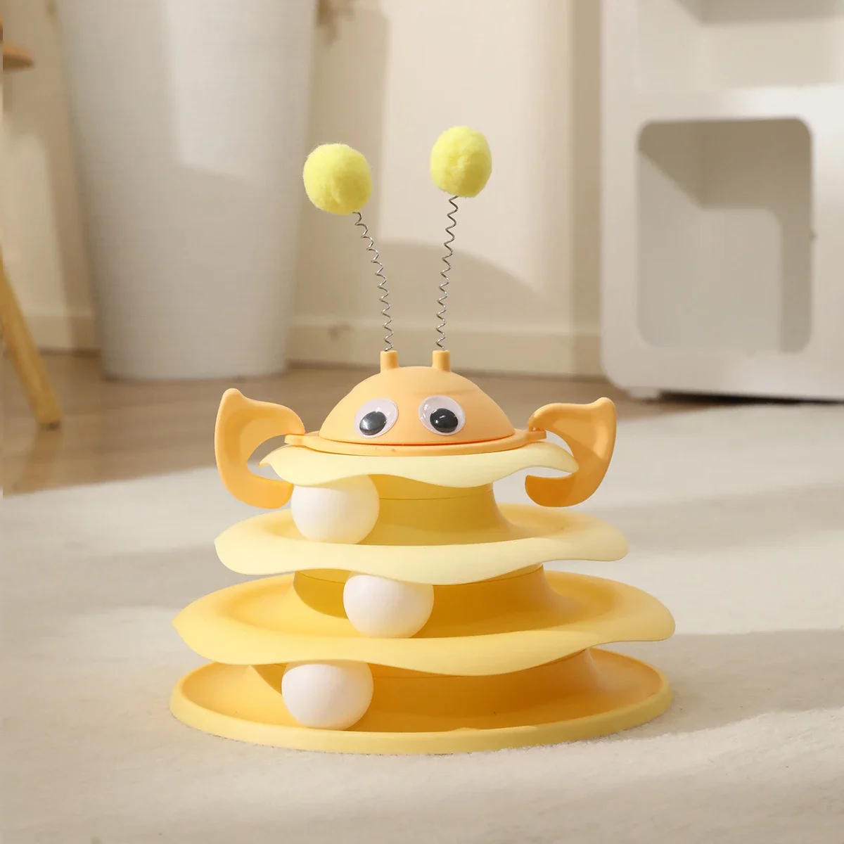 Plastic Cat Toy Turntable Top Swinging Ball Three Layer Track Cat Swinging Teasing Toy Pet Playtime Detachable