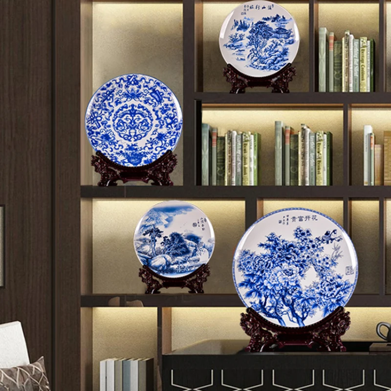 Jingdezhen-Porcelain Display Tray, Pastel Decorative Dish, Blue and White Porcelain, Living Room Decoration, Crafts, 26 cm 4