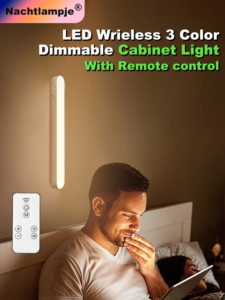LED Night Light 3 Color USB Rechargeable Remote Dimmable Magnetic Cabinet Light for Home Kitchen Bathroom