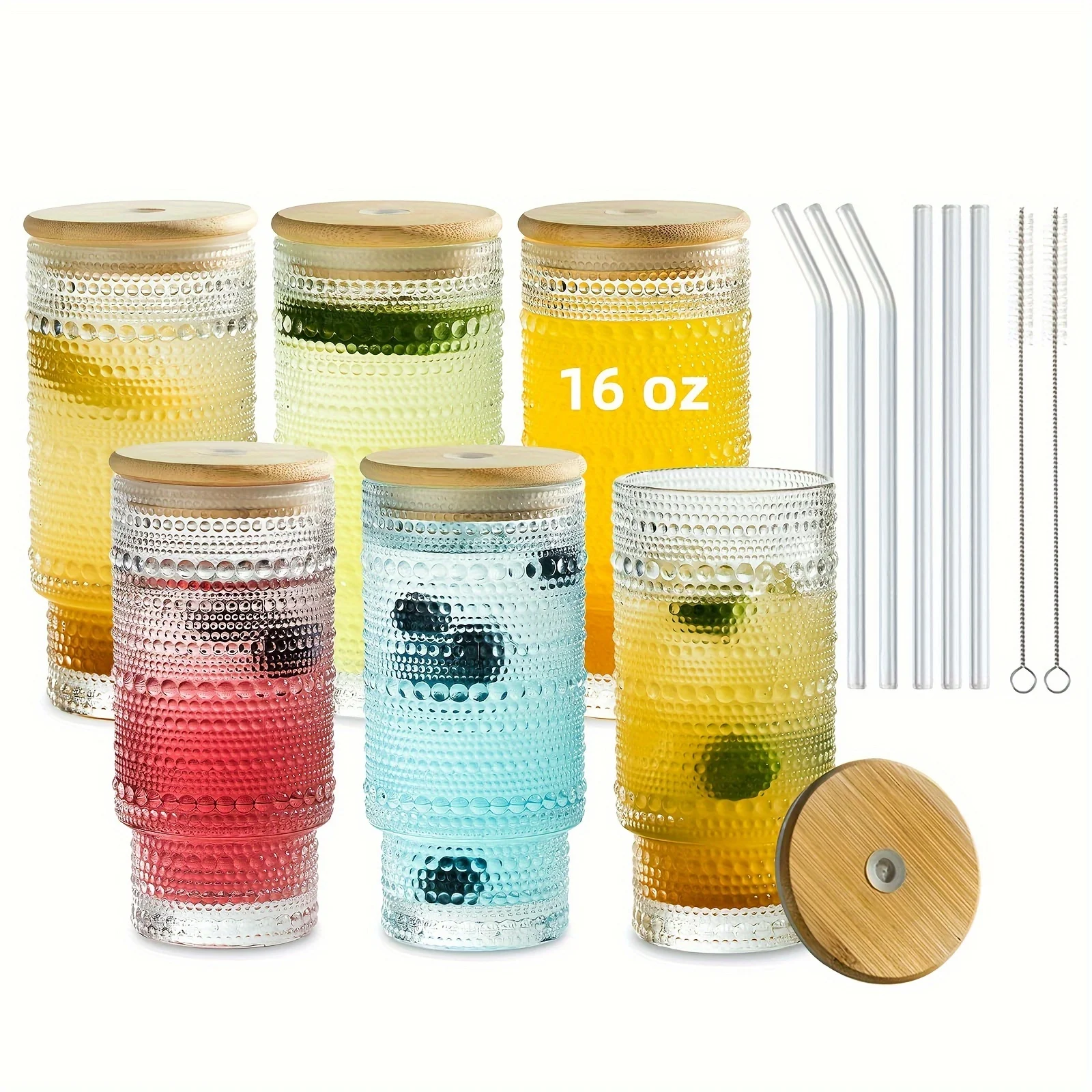 

6pcs, 16oz Highball Bubble Cocktail Glasses, Hobnail Old Fashioned Beverage Glasses, Origami Style Water Glasses For Juice Straw