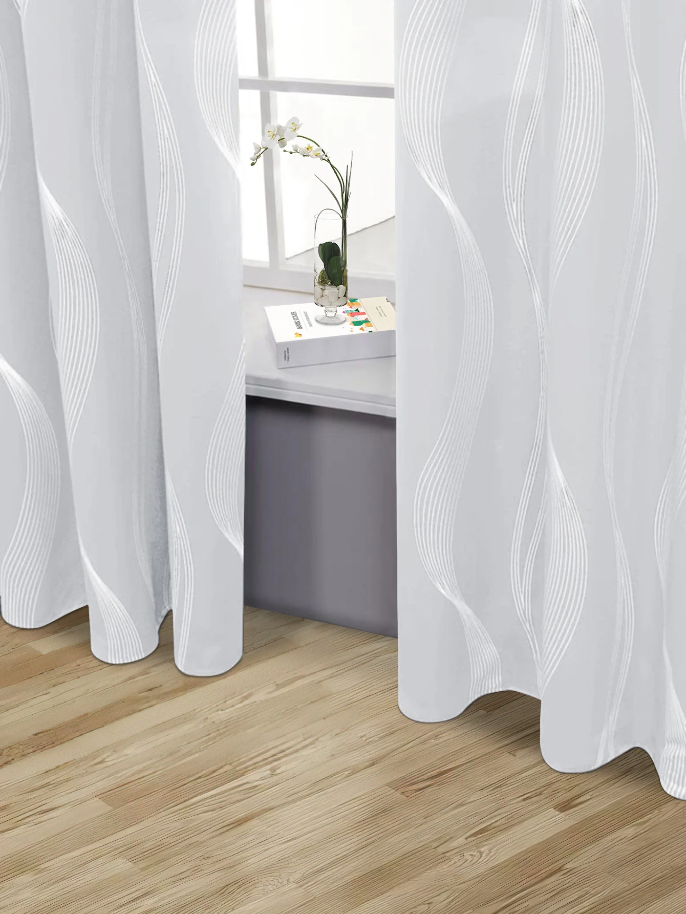 High Precision Blackout Curtains - Silver Embossed Wave Pattern for Light Blocking and Heat Retention
