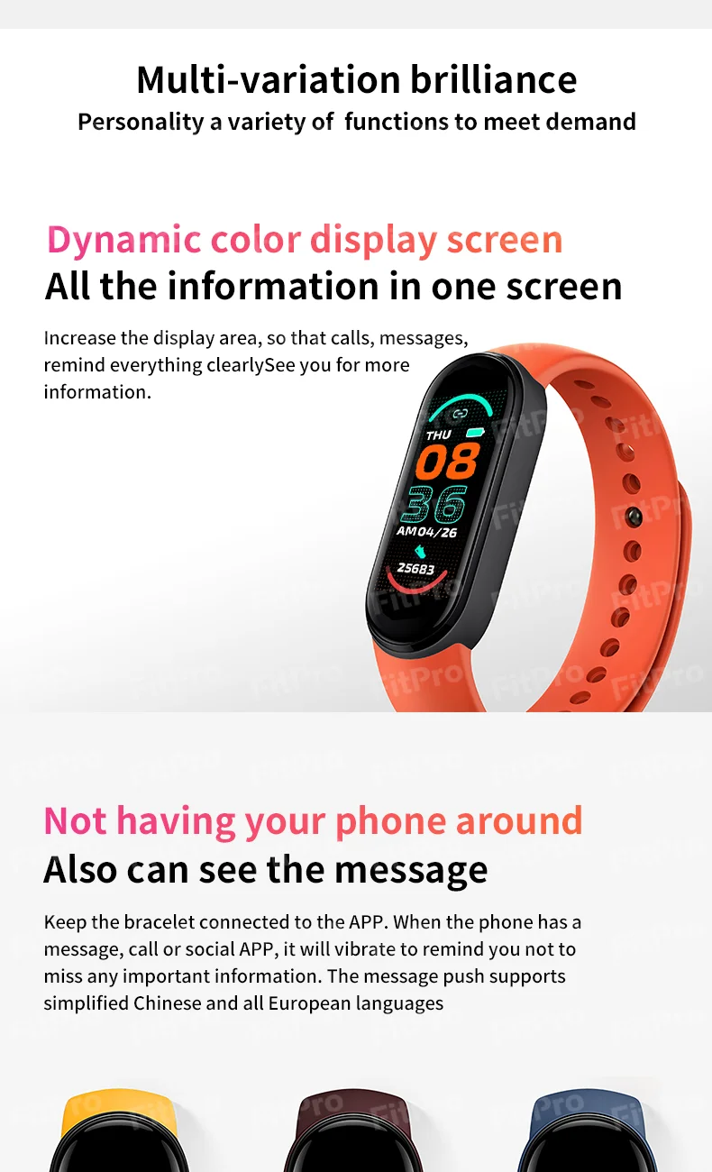 M6 Smart Bracelet Color Screen Sport Bracelet Pedometer Bluetooth Reminder and Heart Rate Blood Pressure Smart Watch for Fitness