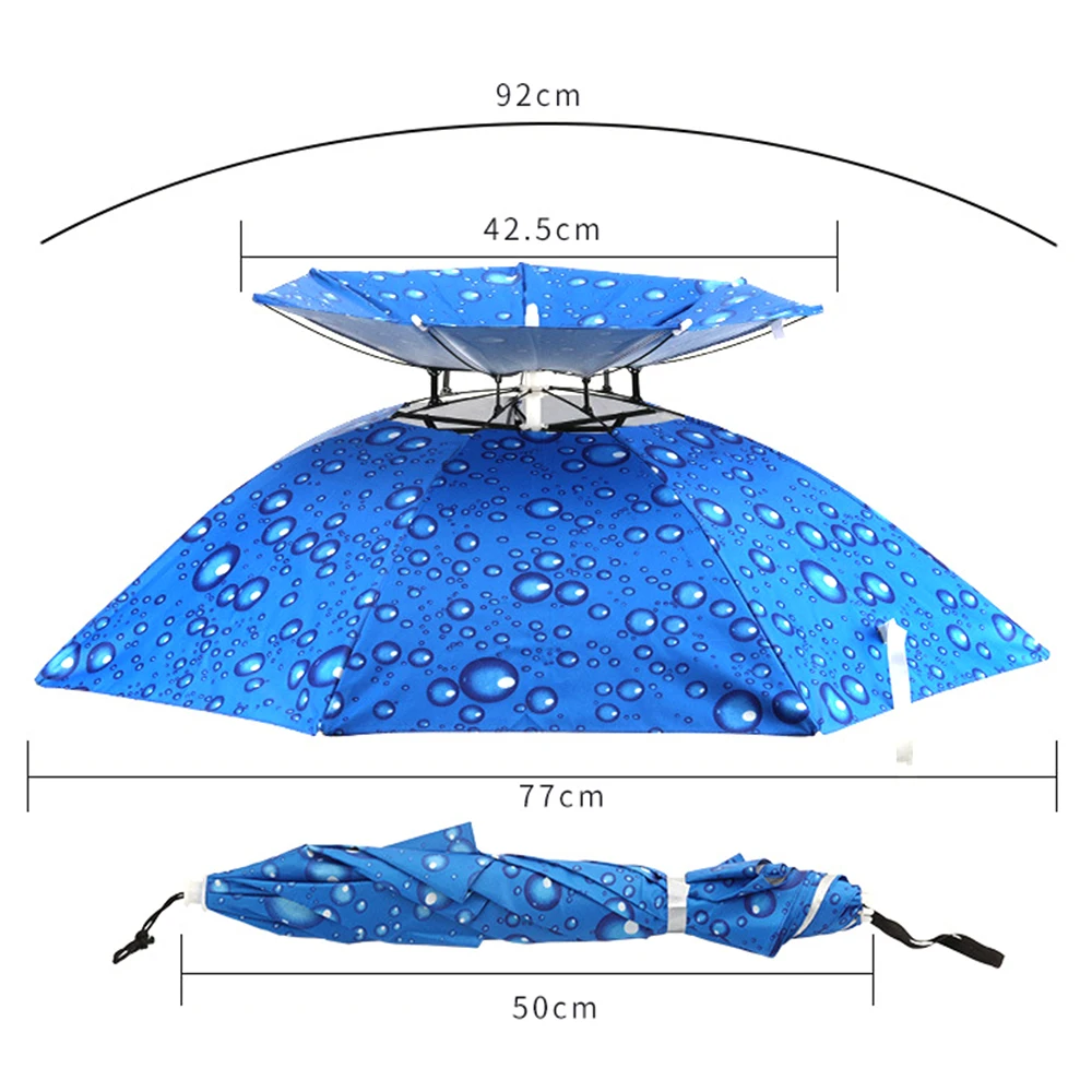 Portable Rain Umbrella Hat Foldable Outdoor Fishing Sunshade Waterproof Camping Headwear Beach Head Hats Fishing Hat 77CM
