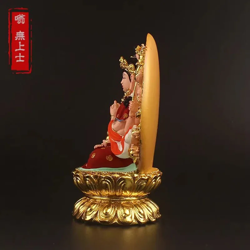 Golden Cundi Buddha Statue - Hand Painted Goddess of Mercy Guanyin Mini Idol, Portable Car Altar Buddhist Deity, Tibetan Buddhis