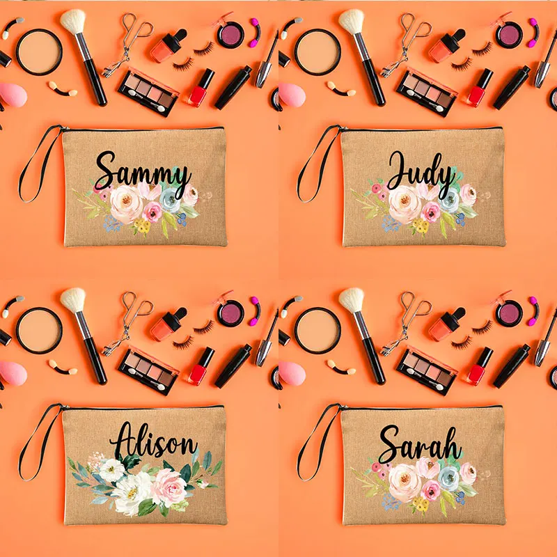 

Floral Personalised Name Design Canvas Make Up Bag Birthday Gifts for Mum Friend Sister Makeup Organizer Cosmetic Zipper Pouch