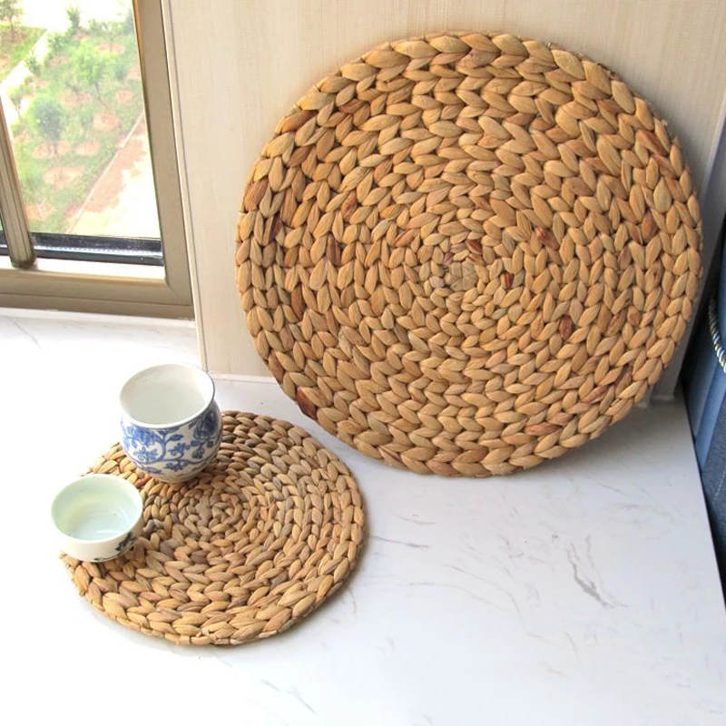 10-38cm Rattan Table Mat Handmade Water Hyacinth Woven Placemat Round Braided Heat Resistant Hot Insulation Anti-Skidding Pad
