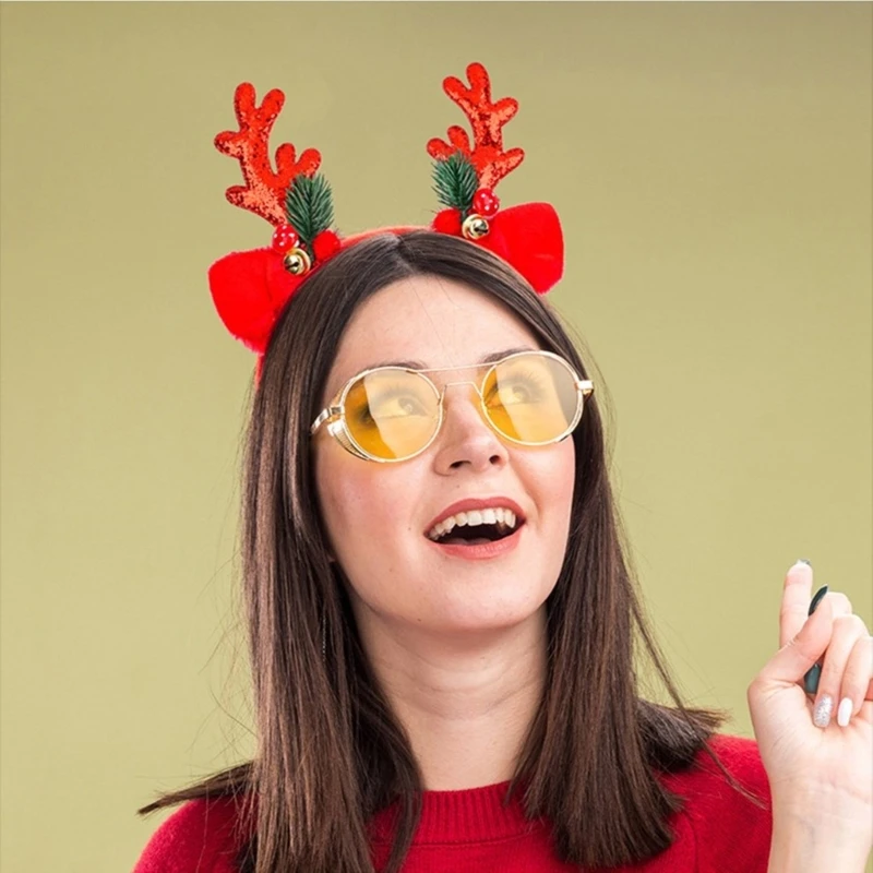 91AD Festival Reindeer Antlers Hair Hoop Headbands for Christmas and Costume Event