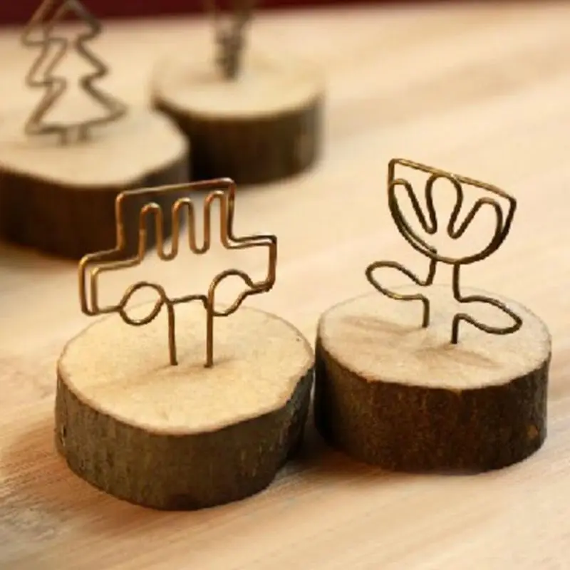 1PC Simple And Stylish Wooden Notes Message Folder Photo Display Folder Message Card Note Holder Memo Clips Desktop Accessories