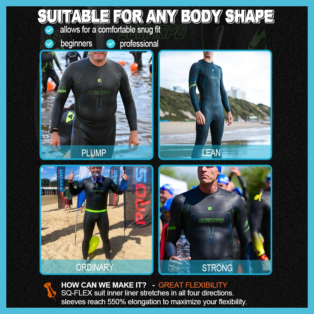 SUMARPO Triathlon Wetsuit for Men NJOY, 3/2MM Yamamoto Smoothskin Neoprene for Open Water Swimming, Fina Appreoved 4