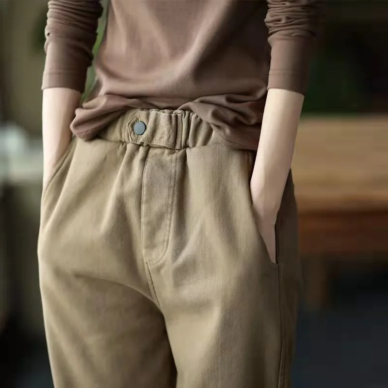 2023 New Spring Autumn Winter Grey Knitted Wide Leg Women Casual Pants High Waist Straight Tube Floor Sweeping Pants