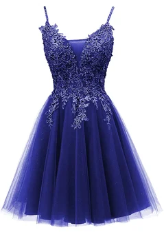 Royal Blue Homecoming Dresses A Line Tulle Spaghetti Straps Prom Lace Cocktail Dress Short Formal Graudation Party Gowns Corset