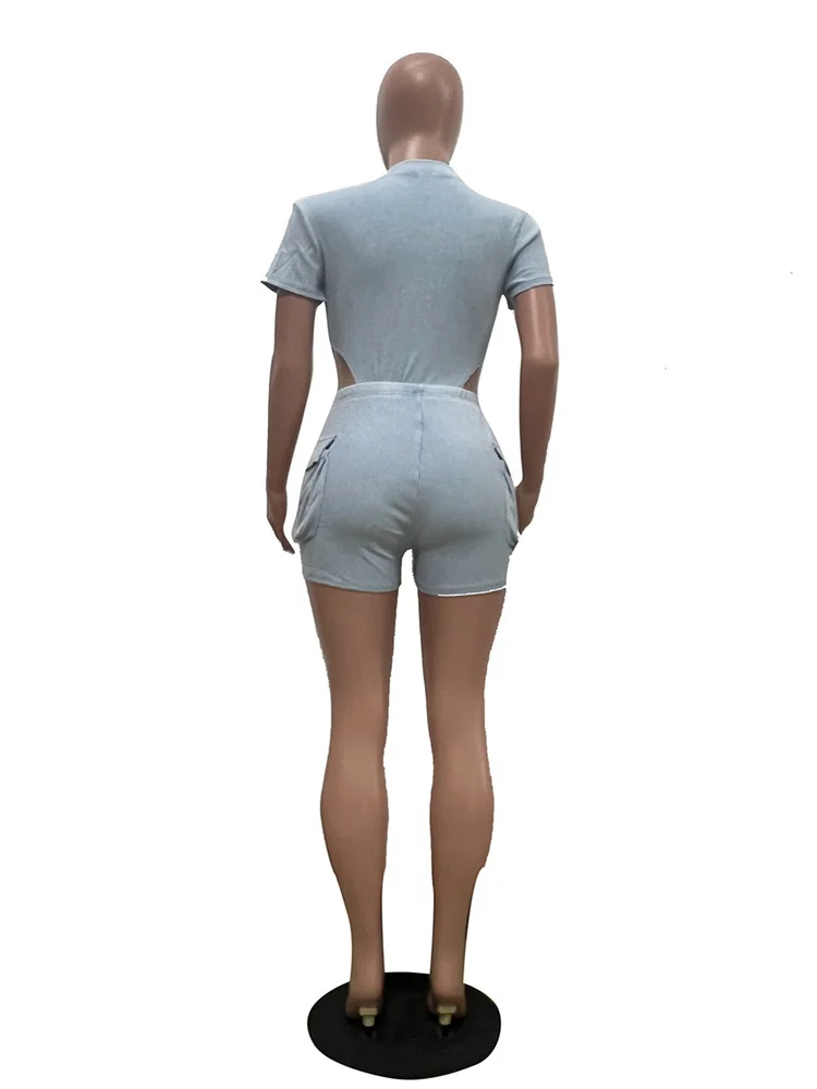 Wmstar 2 Piece Set Women Summer Clothes Casual Crop Shorts Sets Solid Hollow Out Knitted Matching Suit Wholesale Dropshipping