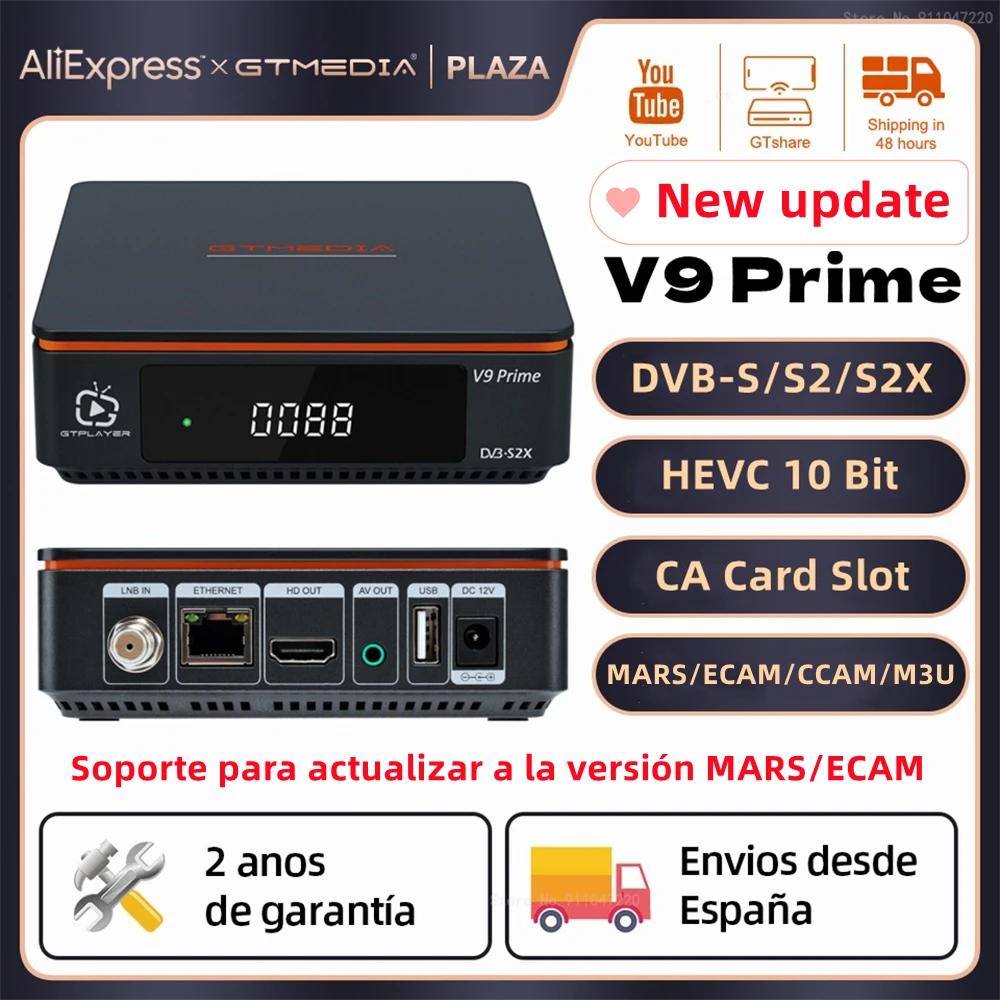 Gtmedia V9 Prime Mars/Ecam Ricevitore Satellitare Dvb-S/S2/S2X Supporto Mars/Ecam/Ccam/M3U,T2-Mi,1080P Fhd Multi-Stream/T2-Mi Tv Box