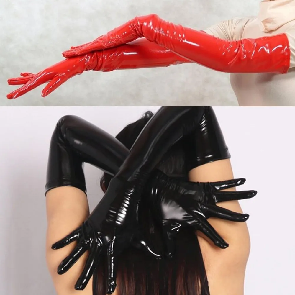Women Mens Wet-Look Shiny Sexy Black Red PVC Long Gloves Club Performance Street Costume Solid Ladies Fashion Opera Gloves cosplay gloves,latex gloves