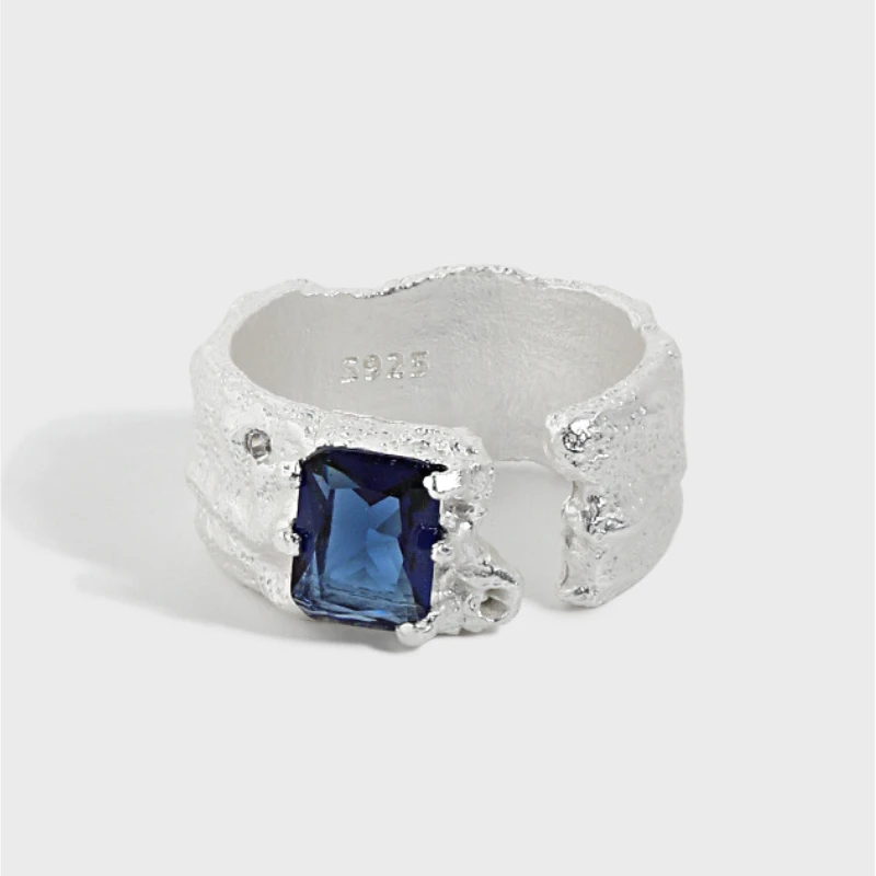 

Fashion Sterling Silver Open Ring Texture Irregular Original Jewelry Zircon Anniversary for Women Gift