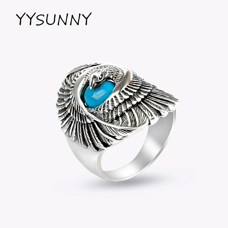 

Кольцо YYSUNNY с орлом, бирюзовое властительство, мужское серебряное Ретро украшение в стиле тайского серебра, хип-хоп, рок