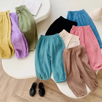 Pantaloni di lino di cotone per ragazze dolci pantaloni Harem larghi casuali per bambini primavera estate ragazza pantaloni traspiranti abbigliamento per bambini 1