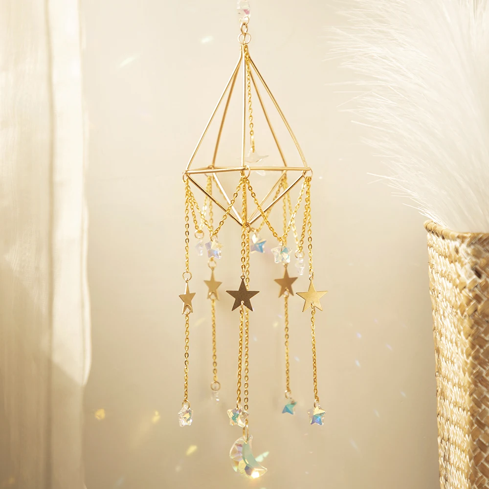 Suncatcher Sun and Moon Rainbow Crystal Sun Catcher Window Hanging Decor Suncatcher Crystal Home Garden Ornaments Outdoor Gift