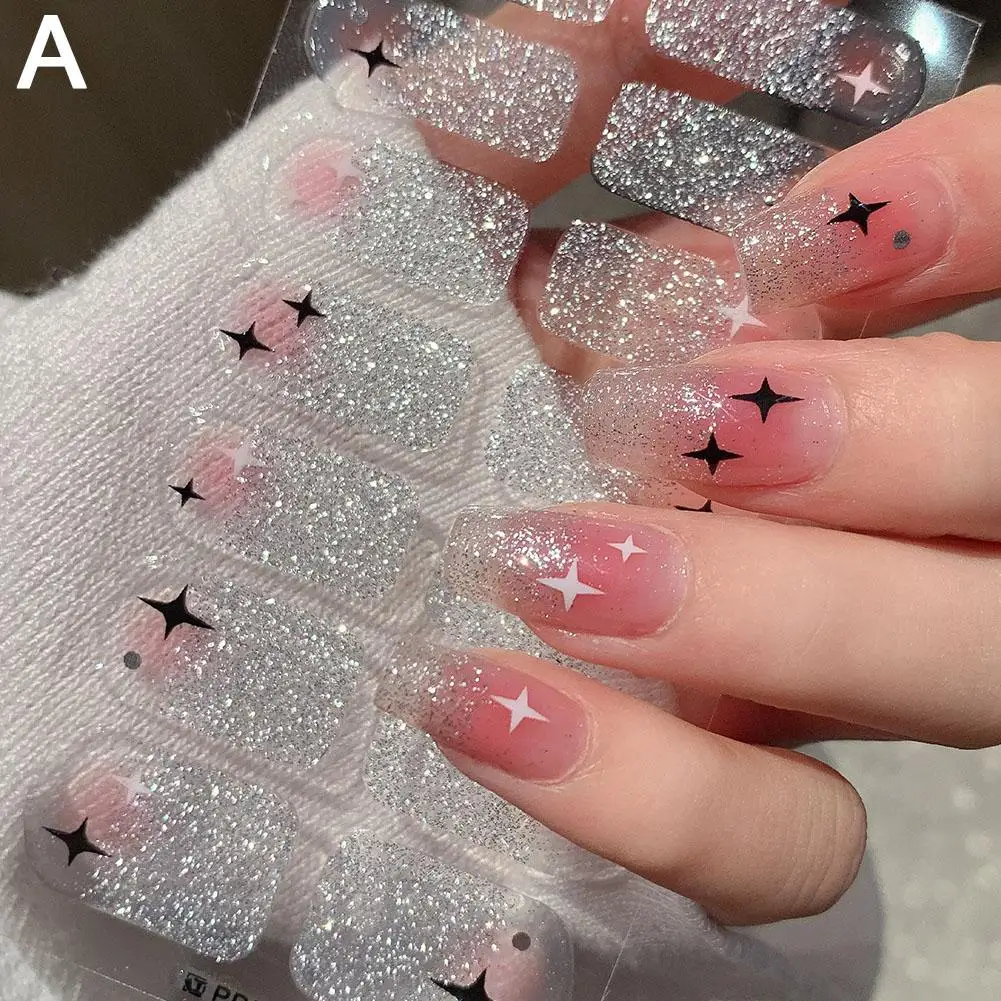 8Colors Semi-cured Gel Nail Stickers Solid Color Nail Semi-baked Paste Decals UV Lamp Need Tips Full for Women G2Z3 nail stickers nail art decoration nail decals
