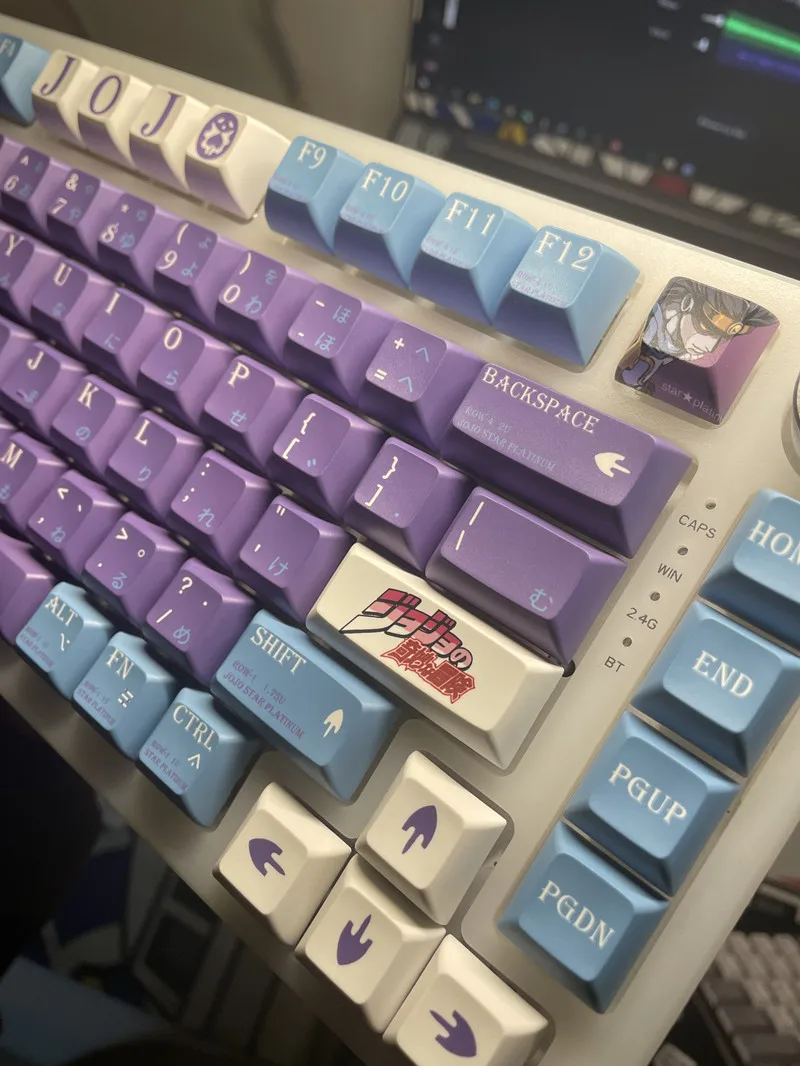 Chaves Conjunto Estrela Platina Keycaps Pbt Tintura Subbed Chaveiros Kca Perfil Anime Cartoon Keycap para a Aventura Bizarra de Jojo 140 - Imagem 3