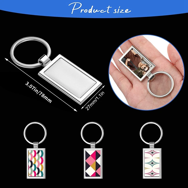 12 Pieces Sublimation Blank Keychain Rectangle Metal Heat Transfer Keychain Blank Key Rings For DIY Crafts Supplies
