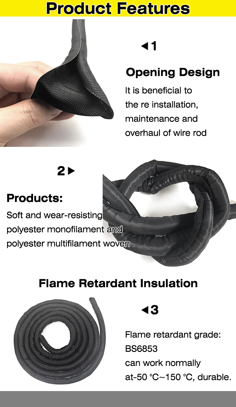 Description Picture 5 of itemCable Sleeve PET Braided Expandable Sleeving Cable Management Self Closing Overlaps Cable Loom Split Wrap Pipe Wire Protection