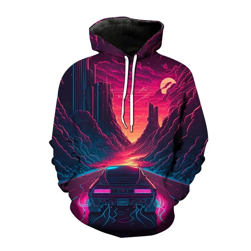 thumbnail image 1 of Sudadera con capucha con estampado 3D de coche deportivo para hombre, sudaderas con capucha informales holgadas de gran tamaño, ropa de calle para hombre, 1 of 5