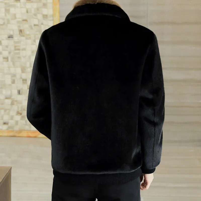 남성용 4304 스플라이싱 컬러 인조 모피 재킷, 따뜻한 지퍼, 두꺼운 외투, 짧은 코트 및 재킷, 턴다운 칼라, 슬림 겨울