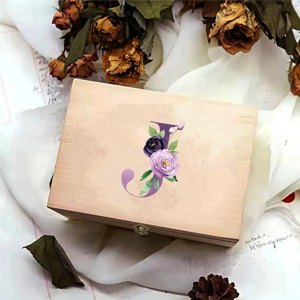 Elegant Purple Letter Pattern Wooden Jewelry Storage Box