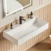 Rectangle Vessel Sink Matte White Stone Resin 30"x18" Wall Mount Bathroom Sink with Pop-up Drain Scratch-Resistant Minimalist 1