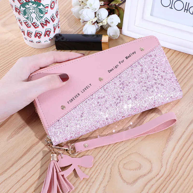 Luxury Long Wallet For Women Patchwork Sequin Clutch Glitter Pu Leather Ladies Phone Bag Card Holder Coin Purse Female Wallets 5