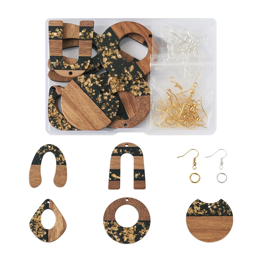

1 Set Waxed Walnut Wood Resin Pendants Jump Ring Earring Hooks for Geometric Dangle Earrings DIY Jewelry Making Findings