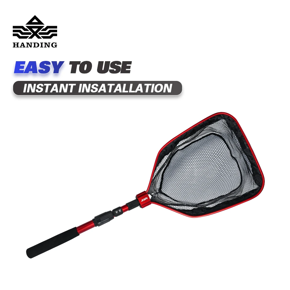 

HANDING Portable Floating Fishing Net Rubber Coating Knotless Mesh Fishing Tackle Telescopic Fishing Landing Net with EVA Handle