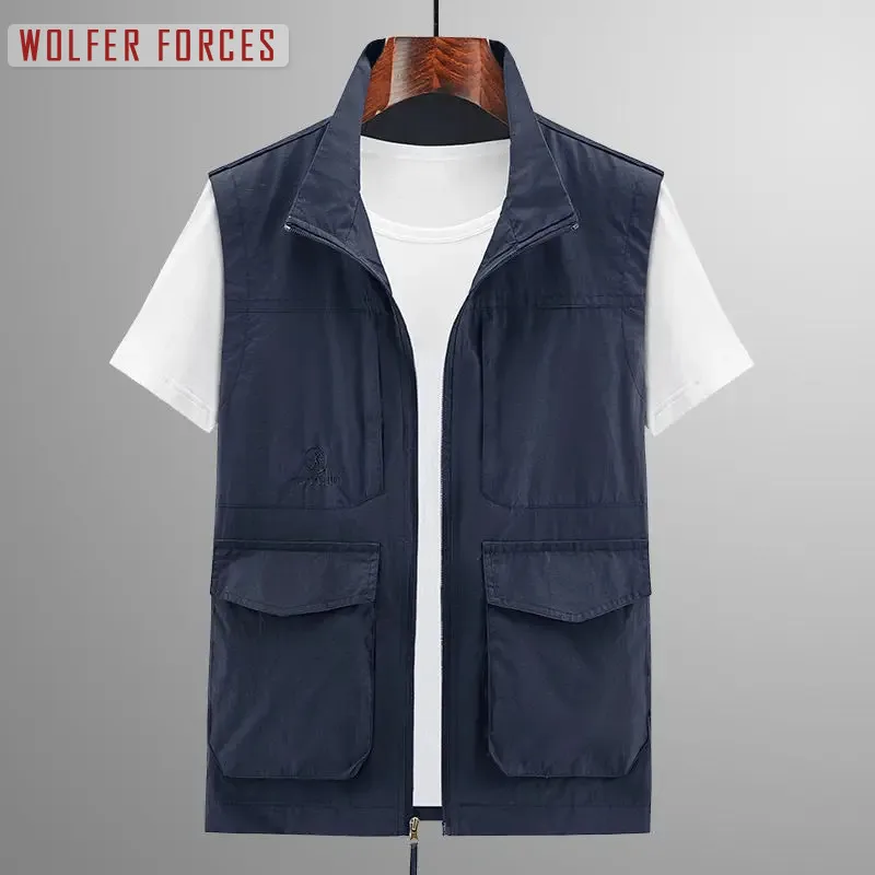Work Vest with Pockets Jacket Men Motorcyclist Outdoor Waterproof Tools Pocket Unloading Designer Elegant Luxury