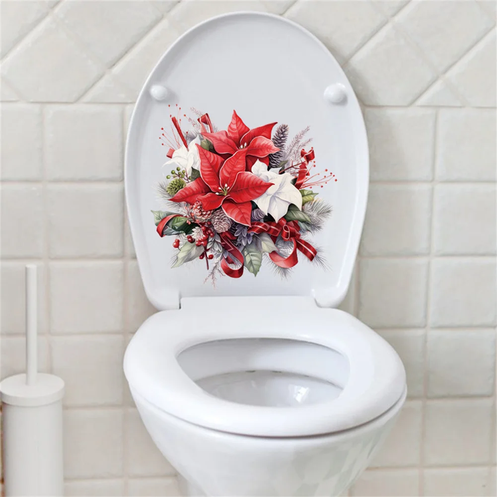 Toilet Stickers Christmas Flower DIY Self-Adhesive Toilet Decals For Bathroom Restroom Power Switch Decor