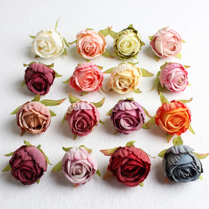 

4cm 15Colors Artificial Silk Tea Rose Bud Flower Heads For DIY Wedding Bouquet Wall Event Party Garland headware Decorative