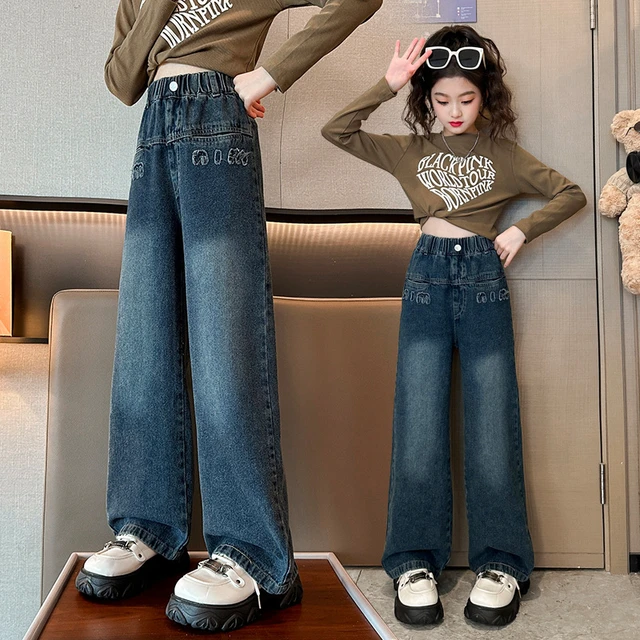 Jeans for Girls Blue Casual Straight Pants for Kids Loose All-match School  Teen Denim Trousers 10 12 13 Years Children Clothes - AliExpress