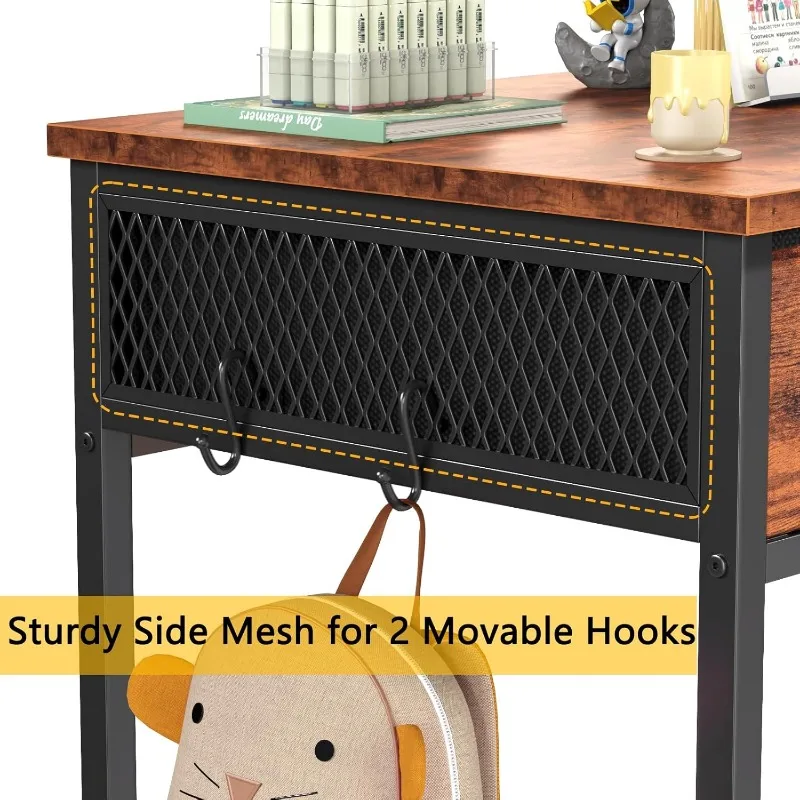 Computer Desk with 2 Fabric Drawers, 36 Inch Small Home Office Writing Desk, Vanity Desk with Hooks, Simple Study Desk 5