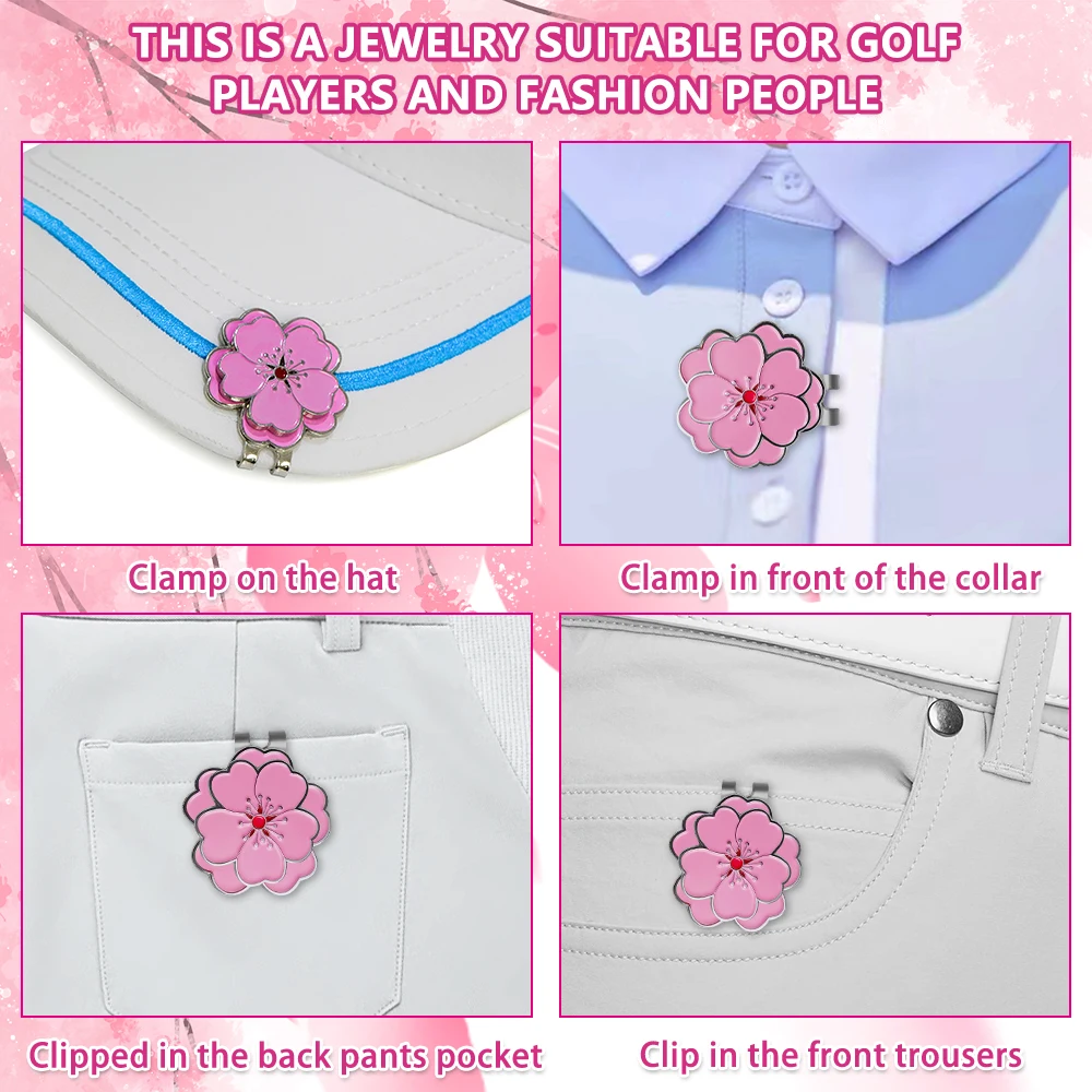 Caiton rose flower golf cap clip with strong magnet anti-rust durable marker securely attaches to hats or belts