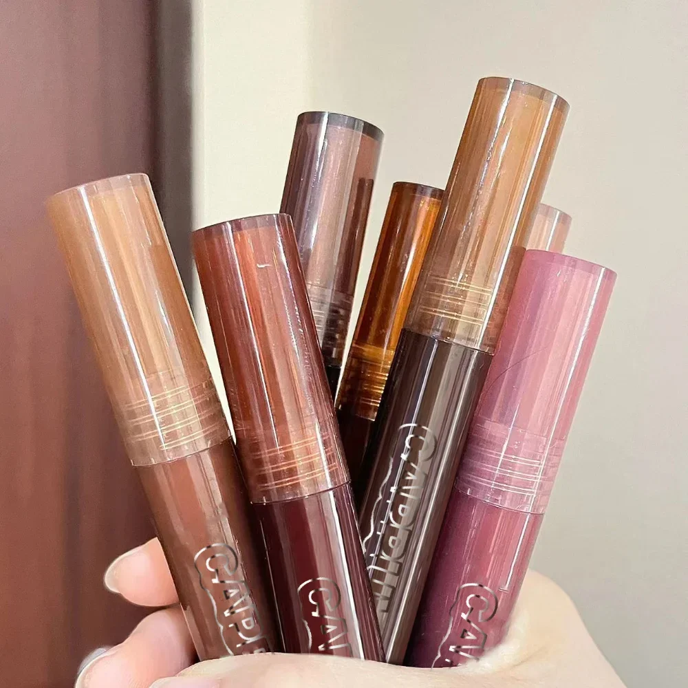 Chocolate Lip Gloss Long Lasting Moisturizes Dark Brown Lip Glaze Transparent Glass Mirror Water Liquid Lipstick Clear Makeup lip makeup,lip glaze,lip gloss