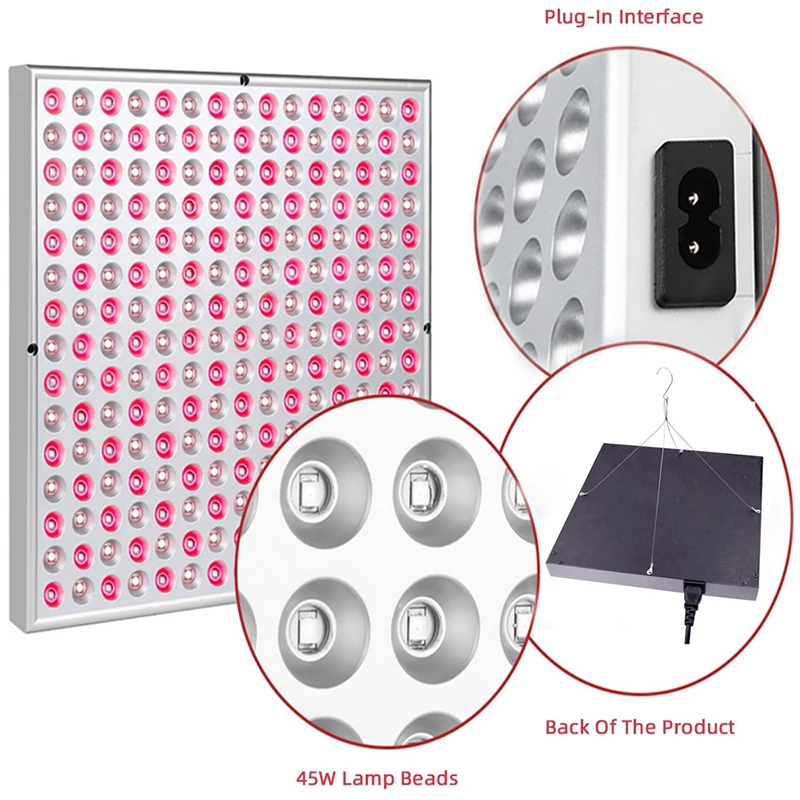 Red Light Therapy Panel 225 LED Red Light Therapy Panel Lamp 660nm 850nm Red Light For Body Pain Relief Blood Circulation Skin Beauty Massaging Lamp