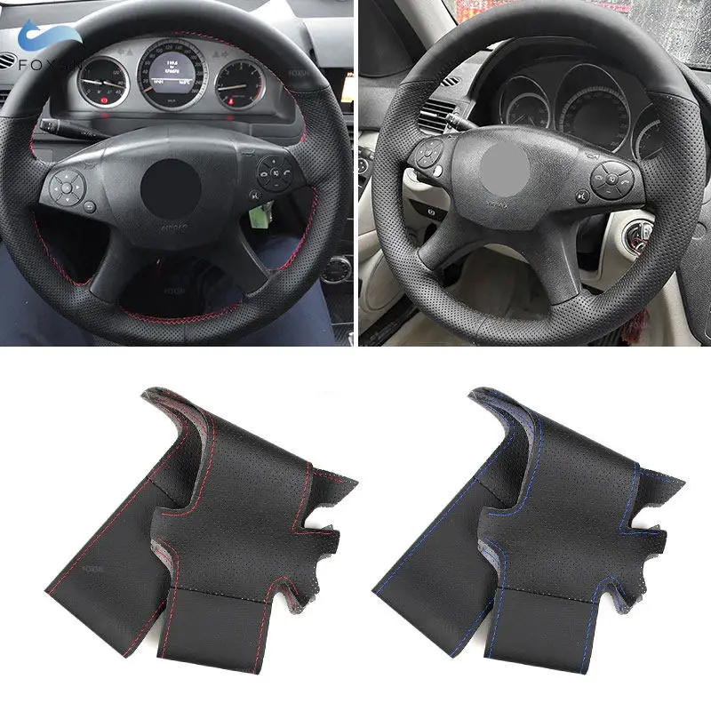 Braids on Car Steering Wheel For Mercedes Benz C Class W204 2007 2008 2009 2010 2011 Microfiber Leather Cover Trim Accessories