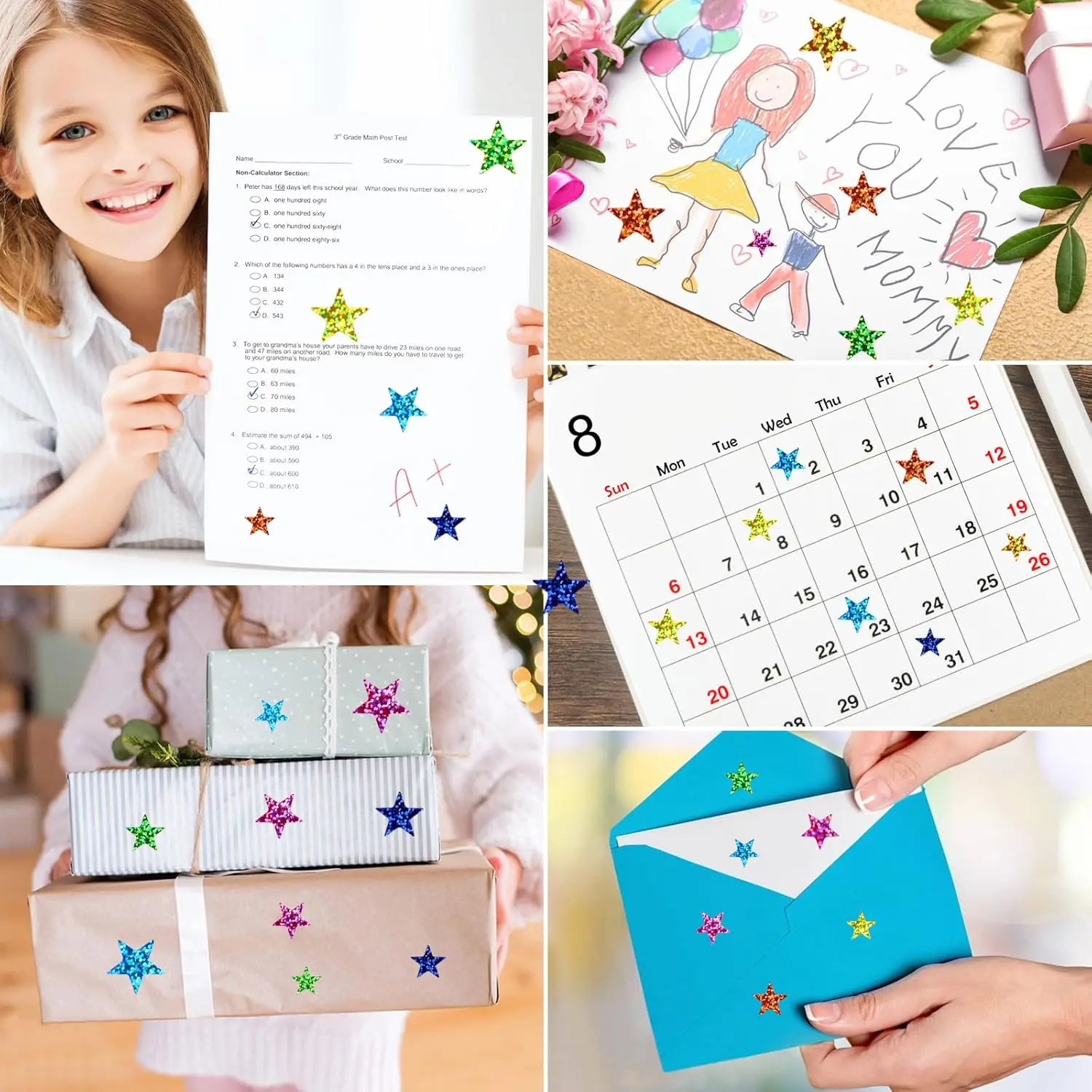 Holographic Glitter Star Stickers - 5 Sizes for Kids' Reward Charts and DIY Décor