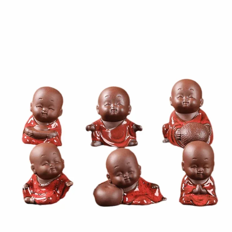 Purple Clay Tea Pet Ornament Buddha Monk Figurine Handmade Sculpture Tea Set Decor Garden Bonsai Art